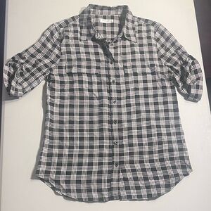 Equipment Femme Black & White Plaid Button Down Blouse – Size M